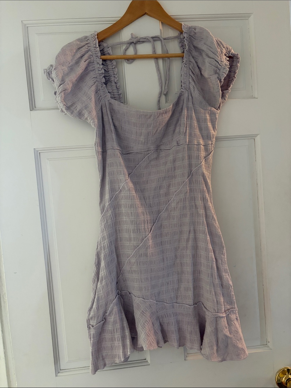 Free People Lavender Smocked Puff-Sleeve Mini Dress